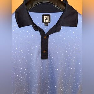 FootJoy Short Sleeve Polo Golf Shirt Blue w/White Dots Logo Men's Medium NICE